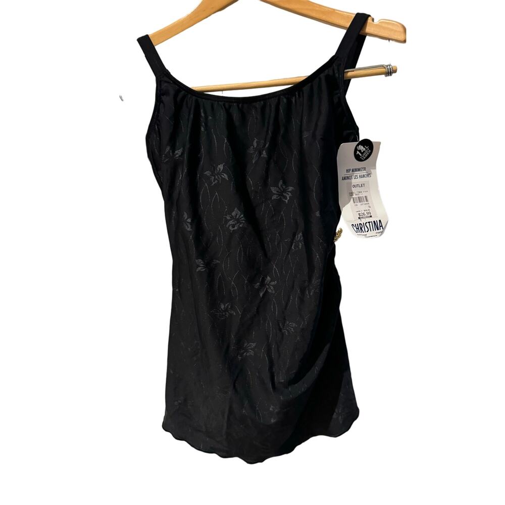 Christina black one piece bathing suit hip & tummy tamer swim women’s 14L NWT